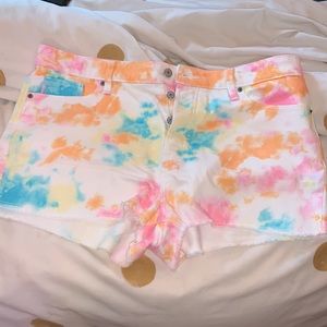 Tie dye denim shorts high waisted